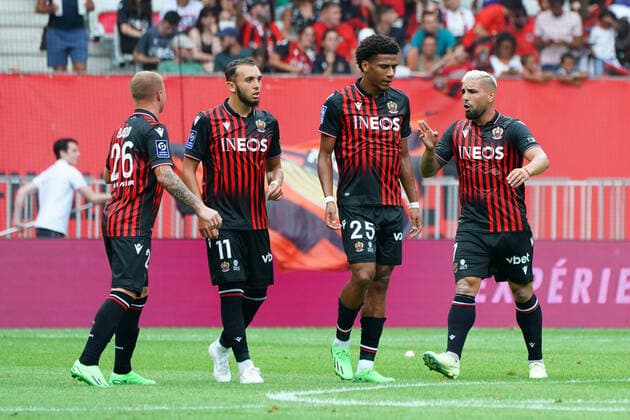 Andy Delort (OGC Nice) - Jean Clair Todibo (OGC Nice) FOOTBALL : OGC Nice vs Strasbourg - Ligue 1 Uber Eats - Nice - 14 08 2022 NorbertScanella Panoramic 