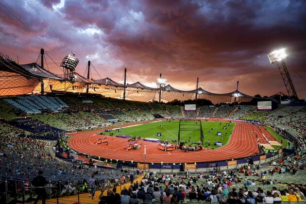 VARIOUS SPORTS - European Championships MUNICH,GERMANY,15.AUG.22 - ATHLETICS - European Championships, 1500m, men. Image shows an overview of the Olympiastadion Munich.  GEPAxpictures xPatrickxSteiner