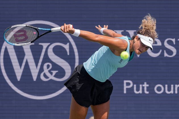 August 15, 2022, Mason, Ohio, USA: MAYAR SHERIF (EGY) in action during Monday s first round of the Western and Southern Open at the Lindner Family Tennis Center. Sherif lost 6-3, 6-2. Mason USA - ZUMAs304 20220815_zaf_s304_021 Copyright: xScottxStuartx