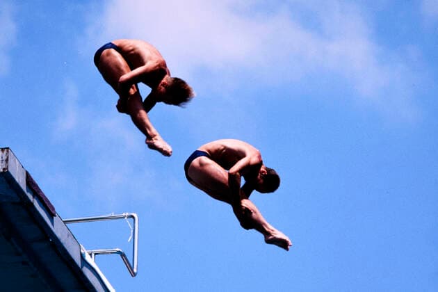 HEMPEL Jan mit MEYER Heiko Synchronspringen 10m LEN Schwimm Europameisterschaften 1997 in Sevilla am 22.08.1997 in Sevilla *** HEMPEL Jan with MEYER Heiko synchronized diving 10m LEN European Swimming Championships 1997 in Seville on 22 08 1997 in Seville Copyright: xLacixPerenyix