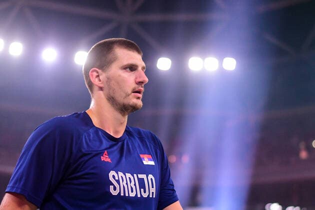 August 17, 2022, Ljubjlana, Slovenia: Nikola Jokic of Serbia warms up during the International Friendly, Länderspiel, Nationalmannschaft basketball between Slovenia and Serbia at Arena Stozice. Ljubjlana Slovenia - ZUMAs197 20220817_zaa_s197_115 Copyright: xMilosxVujinovicx