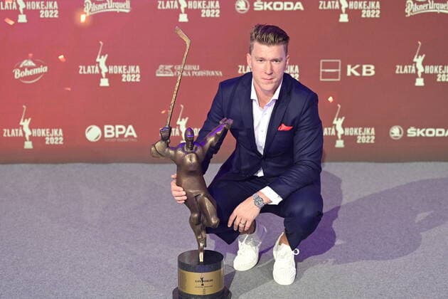 Forward Ondrej Palat, 31, from the NHL, Eishockey Herren, USA s Tampa Bay Lightning club has won the Golden Stick award for the best Czech Ice hockey, Eishockey player of the past season, on August 18, 2022, in Prague, Czech Republic. (CTKxPhoto RomanxVondrous) CTKPhotoP2022081809228 