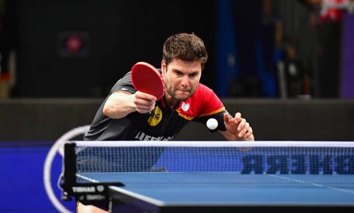 Tischtennis: Europameisterschaften 2022 in München Dimitrij OVTCHAROV, TTC Neu-Ulm, Deutschland, unterliegt im Viertelfinale der EM Munich 2022 München Audi Dome, Rudi-Sedlmayer-Halle Deutschland *** Table Tennis European Championships 2022 in Munich Dimitrij OVTCHAROV, TTC Neu Ulm, Germany, defeated in the quarterfinals of the EM Munich 2022 Munich Audi Dome, Rudi Sedlmayer Halle Germany