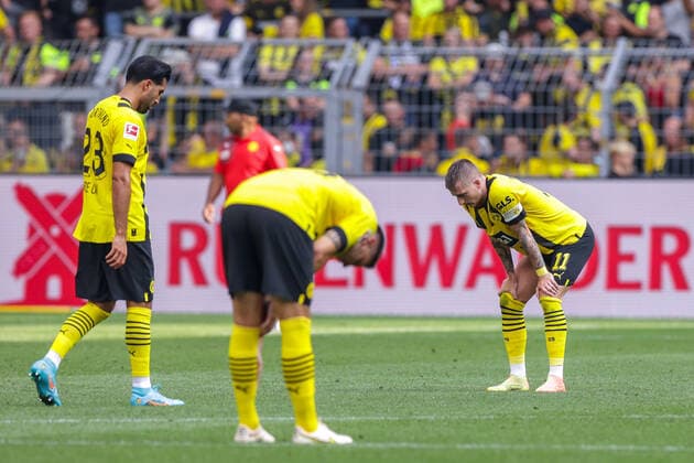 Sport Themen der Woche KW33 20.08.2022, Fussball, Saison 2022 2023, 1. Bundesliga, 3. Spieltag, Borussia Dortmund - SV Werder Bremen, v. l. Emre Can (Borussia Dortmund), Niklas Süle (Borussia Dortmund), Marco Reus (Borussia Dortmund), Foto: Dennis Ewert RHR-FOTO xRHR-FOTO DEx *** 20 08 2022, Football, Season 2022 2023, 1 Bundesliga, 3 Matchday, Borussia Dortmund SV Werder Bremen, f l Emre Can Borussia Dortmund , Niklas Süle Borussia Dortmund , Marco Reus Borussia Dortmund , Photo Dennis Ewert RHR PHOTO xRHR PHOTO DEx
