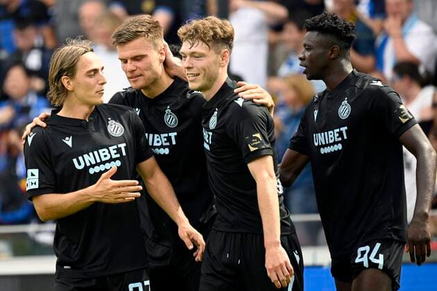 BRUGGE, BELGIUM - AUGUST 21 : Meijer Bjorn defender of Club Brugge celebrates scoring a goal during the Jupiler Pro League match between Club Brugge and KV Kortrijk on August 21, 2022 in Brugge, Belgium, 21 08 2022 ( Club Brugge v KV Kortrijk - Jupiler Pro League PhotoNews Panoramic 