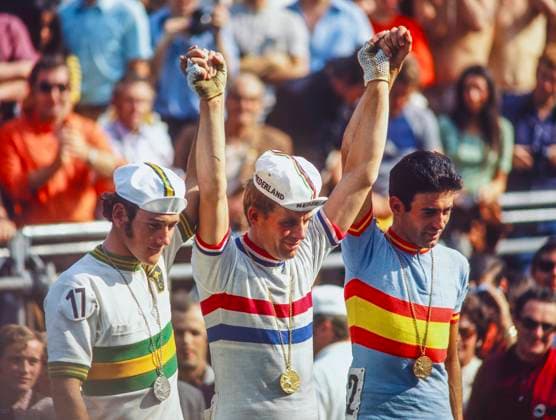 Olympische Sommerspiele München v,l, Kevin-Clyde Safton ; Hennie Kuiper;Jaime Huelamo Rad Straße Einer *** Summer Olympics Munich v,l, Kevin Clyde Safton Hennie Kuiper Jaime Huelamo Bike Road One