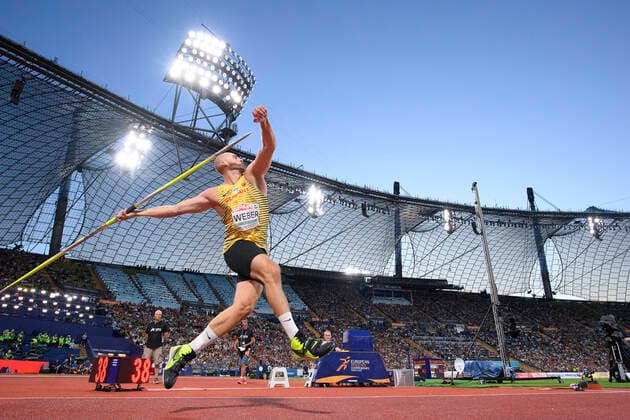 Sieger Julian WEBER (GER 1.Platz) Aktion Finale Speerwurf der Maenner, am 21.08.2022 Leichtathletik Europameisterschaft 2022, European Championships, vom 15.08. - 21.08.2022 in Muenchen Deutschland. Â