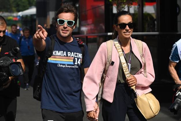 Alpine s Spanish driver Fernando Alonso and his grirlfriend Austrian journalist Andrea Schlager arrive ahead of this weekend s Spa-Francorchamps Formula One Grand Prix of Belgium race, in Spa-Francorchamps, Thursday 25 August 2022. DIRKxWAEM  x40835783x