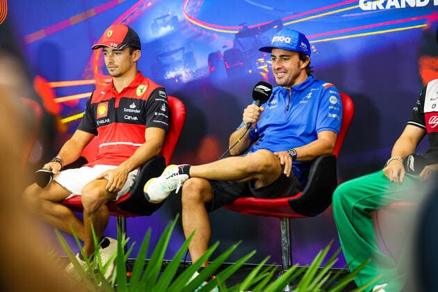 LECLERC Charles (mco), Scuderia Ferrari F1-75, ALONSO Fernando (spa), Alpine F1 Team A522, portrait during the Formula 1 Rolex Belgian Grand Prix 2022, 14th round of the 2022 FIA Formula One World Championship, WM, Weltmeisterschaft from August 26 to 28, 2022 on the Circuit de Spa-Francorchamps, in Francorchamps, Belgium - F1 - BELGIAN GRAND PRIX 2022 DPPI Panoramic 20220825_GOOD2664