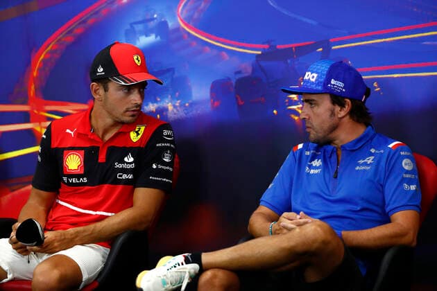 16 Charles Leclerc (MCO, Scuderia Ferrari), 14 Fernando Alonso (ESP, BWT Alpine F1 Team), F1 Grand Prix of Belgium at Circuit de Spa-Francorchamps on August 25, 2022 in Spa-Francorchamps, Belgium. (Photo by Sam Bloxham Motorsport Images DPPI via HOCH ZWEI) Spa-Francorchamps Belgium