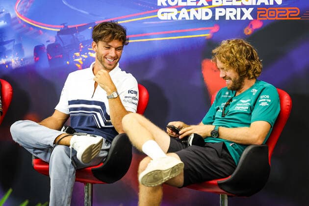 GASLY Pierre (fra), Scuderia AlphaTauri AT03, VETTEL Sebastian (ger), Aston Martin F1 Team AMR22, portrait during the Formula 1 Rolex Belgian Grand Prix 2022, 14th round of the 2022 FIA Formula One World Championship, WM, Weltmeisterschaft from August 26 to 28, 2022 on the Circuit de Spa-Francorchamps, in Francorchamps, Belgium - F1 - BELGIAN GRAND PRIX 2022 DPPI Panoramic 20220825_GOOD2821