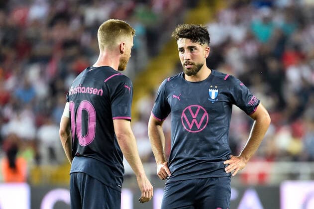 220825 Anders Christiansen and Moustafa Zeidan of Malmö FF during the UEFA Europa League play-off match between Sivasspor and Malmö FF on August 25, 2022 in Sivas. Photo: Christian Örnberg BILDBYRAN COP 166 CO0221 fotboll football soccer fotball uefa europa league play-off sivasspor malmö ff bbeng Copyright: CHRISTIANxÖRNBERG BB220825CO038