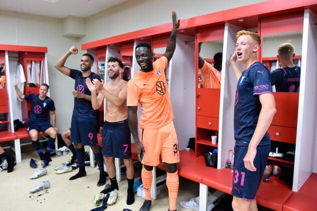 220825 Isaac Kiese Thelin, Erdal Rakip, goalkeeper Ismael Diawara and Hugo Larsson celebrate after the UEFA Europa League play-off match between Sivasspor and Malmö FF on August 25, 2022 in Sivas. Photo: Christian Örnberg BILDBYRAN COP 166 CO0221 fotboll football soccer fotball uefa europa league play-off sivasspor malmö ff bbeng jubel Copyright: CHRISTIANxÖRNBERG BB220825CO069