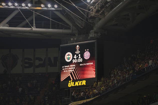 SOCCER - UEFA EL, Fenerbahce vs A.Wien ISTANBUL,TURKEY,25.AUG.22 - SOCCER - UEFA Europa League, play off, Fenerbahce Istanbul vs FK Austria Wien. Image shows the scoreboard.  GEPAxpictures xJohannesxFriedl