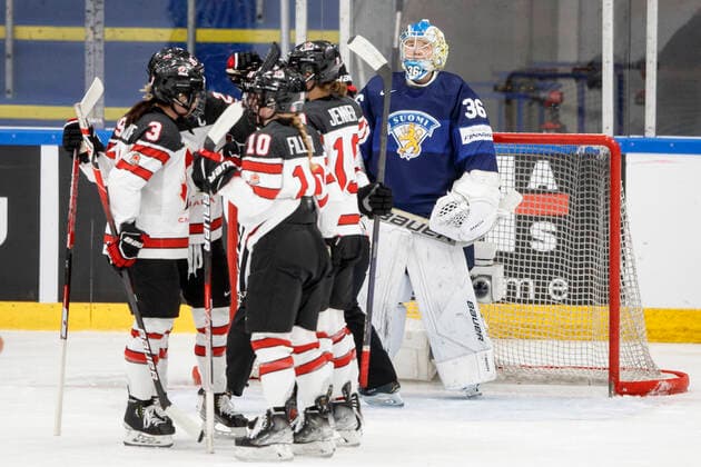 Sarah Nurse 20, CAN score 0-1, Anni Keisala 36, FIN during 2022 IIHF Ice hockey, Eishockey Women s World Championship, WM, Weltmeisterschaft match between Finland and Canada at the Kivk Arena on 25. August 2022 in Herning, Denmark. (Tomi Hänninen Newspix24)  Copyright: xTomixHänninenx np24_3TH3402
