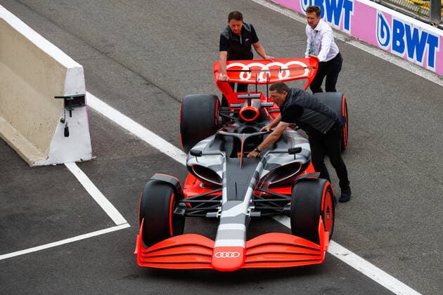 Audi unveiling a show car to announce their entry to F1 in 2026 during the Formula 1 Rolex Belgian Grand Prix 2022, 14th round of the 2022 FIA Formula One World Championship, WM, Weltmeisterschaft from August 26 to 28, 2022 on the Circuit de Spa-Francorchamps, in Francorchamps, Belgium - F1 - BELGIAN GRAND PRIX 2022 DPPI Panoramic  00122033__V2_9427