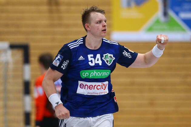 25.08.2022, xtgx, Handball Liqui Moly HBL Testspiel, SC Magdeburg - TSV Hannover Burgdorf emspor v.l. Justus Fischer (Hannover) Jubel, Torjubel, jubelt ueber das Tor, celebrate the goal, celebration Beetzendorf