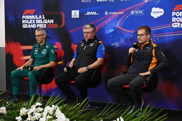 Mike Krack (Aston Martin Aramco Cognizant F1 Team), Otmar Szafnauer (ROU, BWT Alpine F1 Team), Andreas Seidl (DEU, McLaren F1 Team), F1 Grand Prix of Belgium at Circuit de Spa-Francorchamps on August 27, 2022 in Spa-Francorchamps, Belgium. (Photo by Mark Sutton Motorsport Images DPPI via HOCH ZWEI) Spa-Francorchamps Belgium