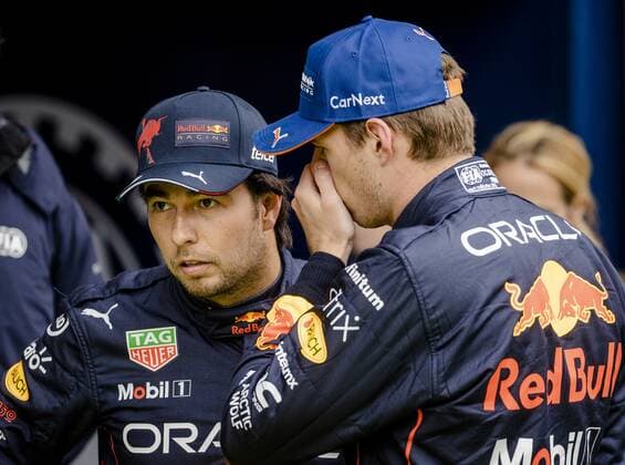 SPA - Sergio Perez (Red Bull Racing) and Max Verstappen (Red Bull Racing) after winning qualifying ahead of the F1 Grand Prix of Belgium at the Circuit de Spa-Francorchamps on August 28, 2022 in SPA, Belgium. ANP SEM VAN DER WAL F1 Grand Prix of Belgium, Qualifying 2022 xVIxANPxSportx xxANPxIVx