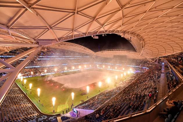 ALLIANZ STADIUM OPEN DAY SYDNEY, Fireworks are seen during the official opening of Allianz Stadium in Moore Park, Sydney, Sunday, August 28, 2022. ( NO ARCHIVING, EDITORIAL USE ONLY, NO USE IN BOOKS WITHOUT CONSENT SYDNEY NSW AUSTRALIA  Copyright: xBIANCAxDExMARCHIx 20220828001694823396