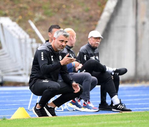 Fussball, Frauen, Saison 2022 2023, Regionalliga Nordost (1. Spieltag), FC Viktoria 1889 Berlin - 1. FC Union Berlin, Trainer Alejandro Prieto (Viktoria Berlin), 28.08. 2022, Copyright: xSebastianxRäppold MatthiasxKochx