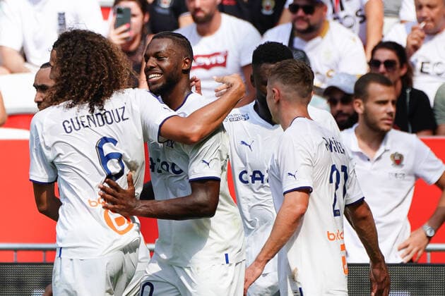 Joie - Nuno Tavares (Olympique de Marseille) - Matteo Guendouzi (Olympique de Marseille) FOOTBALL : OGC Nice vs Olympique de Marseille - Ligue 1 Uber Eats - Nice - 28 08 2022 NorbertScanella Panoramic 