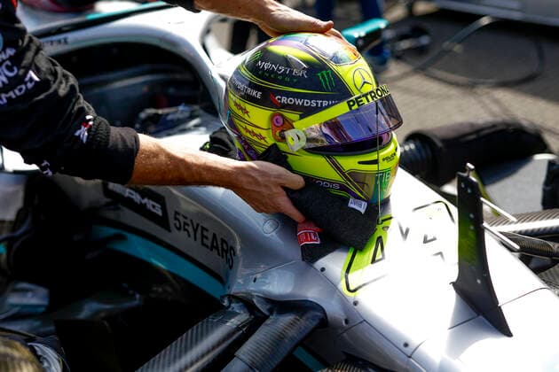 Helmet of 44 Lewis Hamilton (GBR, Mercedes-AMG Petronas F1 Team), F1 Grand Prix of Belgium at Circuit de Spa-Francorchamps on August 28, 2022 in Spa-Francorchamps, Belgium. (Photo by HOCH ZWEI) Spa-Francorchamps Belgium