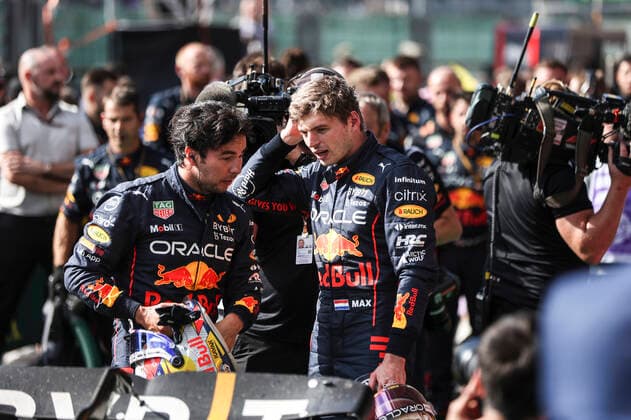11 Sergio Perez (MEX, Oracle Red Bull Racing), 1 Max Verstappen (NLD, Oracle Red Bull Racing), F1 Grand Prix of Belgium at Circuit de Spa-Francorchamps on August 28, 2022 in Spa-Francorchamps, Belgium. (Photo by HOCH ZWEI) Spa-Francorchamps Belgium