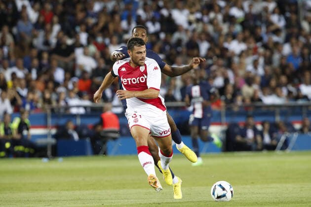 But de Kevin Volland (AS Monaco) - Presnel Kimpembe (PSG) FOOTBALL : Paris Saint Germain Vs AS Monaco - Ligue 1 - 28 08 2022 MichaelBaucher Panoramic 