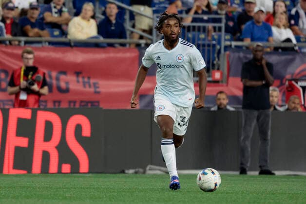 FOXBOROUGH, MA - AUGUST 31: Chicago Fire FC left back Andre Reynolds II (36) during a match between the New England Revolution and the Chicago Fire FC on August 31, 2022, at Gillette Stadium in Foxborough, Massachusetts. (Photo by Fred Kfoury III Icon Sportswire) SOCCER: AUG 31 MLS, Fussball Herren, USA - Chicago Fire at New England Revolution Icon482220831001
