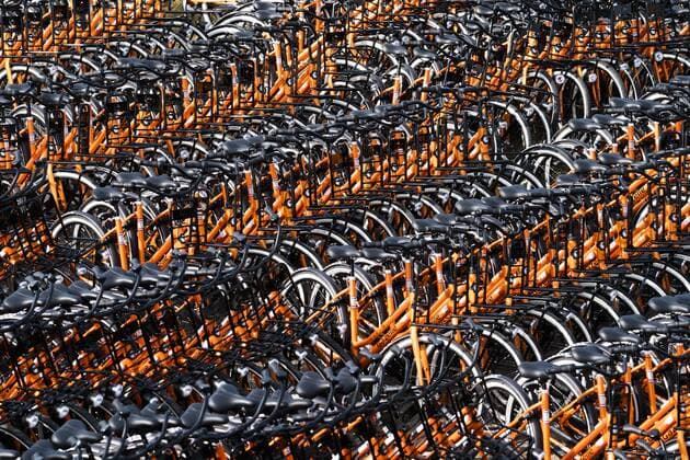 ZANDVOORT - Orange bikes next to the Zandvoort circuit where the F1 Grand Prix of the Netherlands will be held this weekend. ANP JEROEN JUMELET xVIxANPxSportx xxANPxIVx