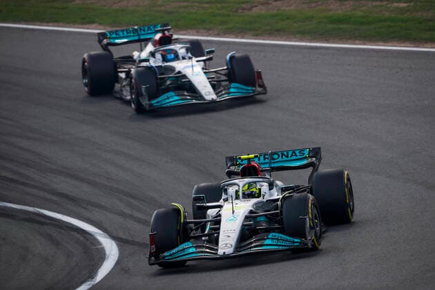 44 Lewis Hamilton (GBR, Mercedes-AMG Petronas F1 Team), 63 George Russell (GBR, Mercedes-AMG Petronas F1 Team), F1 Grand Prix of the Netherlands at Circuit Zandvoort on September 4, 2022 in Zandvoort, Netherlands. (Photo by HOCH ZWEI) Zandvoort Netherlands