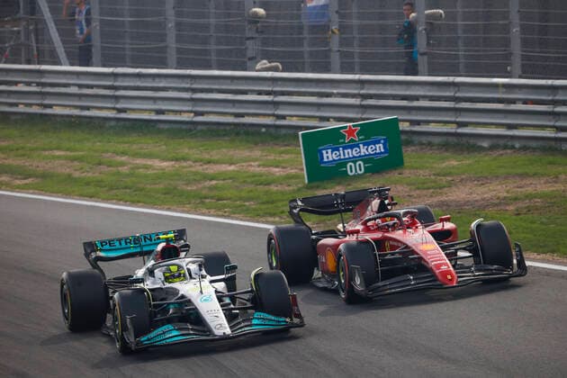 44 Lewis Hamilton (GBR, Mercedes-AMG Petronas F1 Team), 16 Charles Leclerc (MCO, Scuderia Ferrari), F1 Grand Prix of the Netherlands at Circuit Zandvoort on September 4, 2022 in Zandvoort, Netherlands. (Photo by HOCH ZWEI) Zandvoort Netherlands