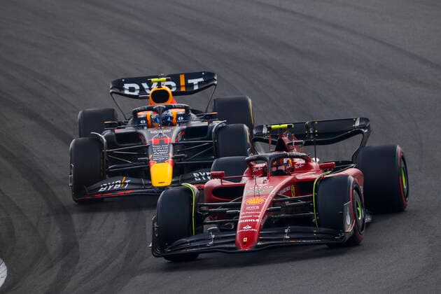 55 Carlos Sainz (ESP, Scuderia Ferrari), 11 Sergio Perez (MEX, Oracle Red Bull Racing), F1 Grand Prix of the Netherlands at Circuit Zandvoort on September 4, 2022 in Zandvoort, Netherlands. (Photo by HOCH ZWEI) Zandvoort Netherlands