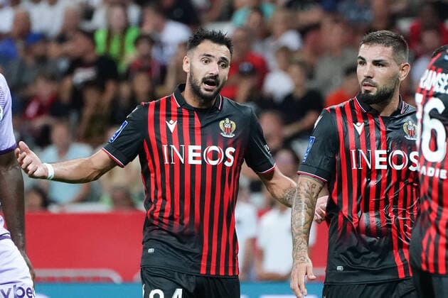 Andy Delort (OGC Nice) - GaÃ«tan Laborde (OGC Nice) FOOTBALL : OGC Nice vs AS Monaco - Ligue 1 Uber Eats - Nice - 04 09 2022 NorbertScanella Panoramic 