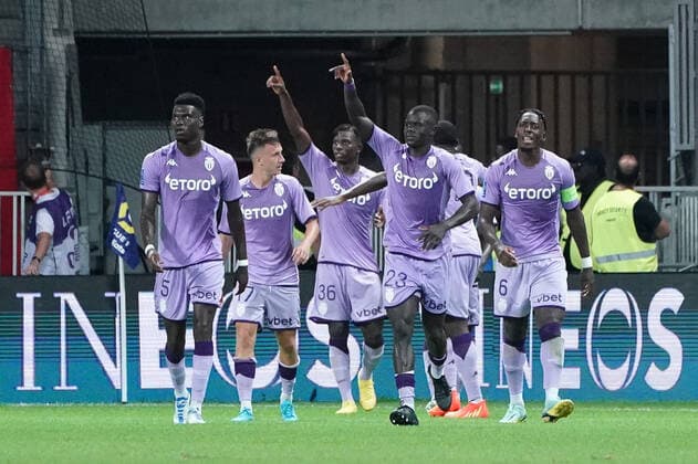 Joie - Equipe de l™AS Monaco - Breel Embolo (AS Monaco) - Malang Sarr (AS Monaco) FOOTBALL : OGC Nice vs AS Monaco - Ligue 1 Uber Eats - Nice - 04 09 2022 NorbertScanella Panoramic 