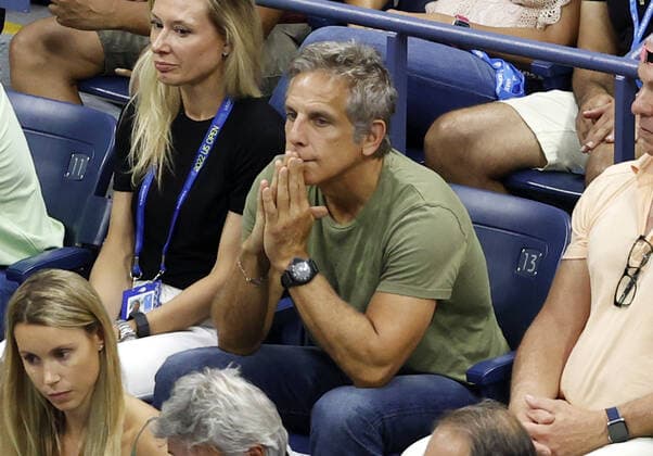 Ben Stiller watches Frances Tiafoe defeat Rafael Nadal of Spain in 4 sets in the 4th round at the 2022 US Open Tennis Championships in Arthur Ashe Stadium at the USTA Billie Jean King National Tennis Center in New York City on Monday, September 5, 2022.  NYP20220905169 JOHNxANGELILLO