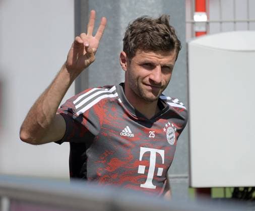 Sport Bilder des Tages 06.09.2022, xemx, Fussball Champions League, FC Bayern Muenchen - Abschlusstraining emspor, v.l. Thomas Mueller (FC Bayern Muenchen) (DFL DFB REGULATIONS PROHIBIT ANY USE OF PHOTOGRAPHS as IMAGE SEQUENCES and or QUASI-VIDEO) Muenchen