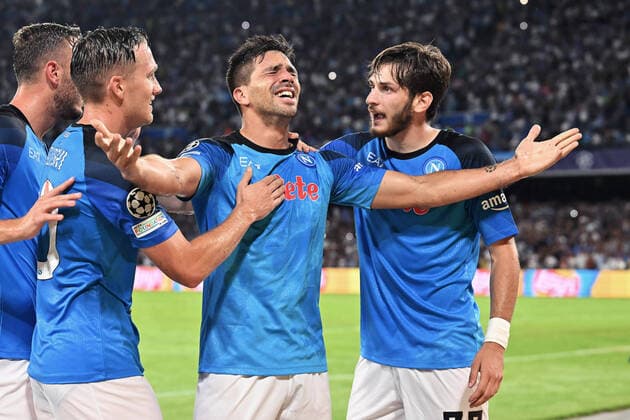 Sport Themen der Woche KW36 Sport Bilder des Tages Ci Napoli 07 09 2022 - Champions League Napoli-Liverpool foto Carmelo Imbesi Image nella foto: esultanza gol Giovanni Simeone 