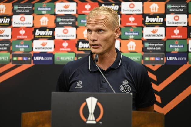 Union s head coach Karel Geraerts pictured during a press conference, PK, Pressekonferenz of Belgian soccer team Royale Union Saint-Gilloise, Wednesday 07 September 2022 in Berlin, Germany, in preparation of Tomorrow s game against German Union Berlin on the opening day of the Uefa Europa League group stage. LAURIExDIEFFEMBACQ  x43100668x