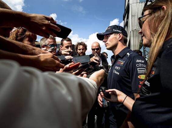 MONZA - Max Verstappen (Oracle Red Bull Racing) addresses the press at the Monza circuit in the run-up to the Italian Grand Prix. REMKO DE WAAL xVIxANPxSportx xxANPxIVx