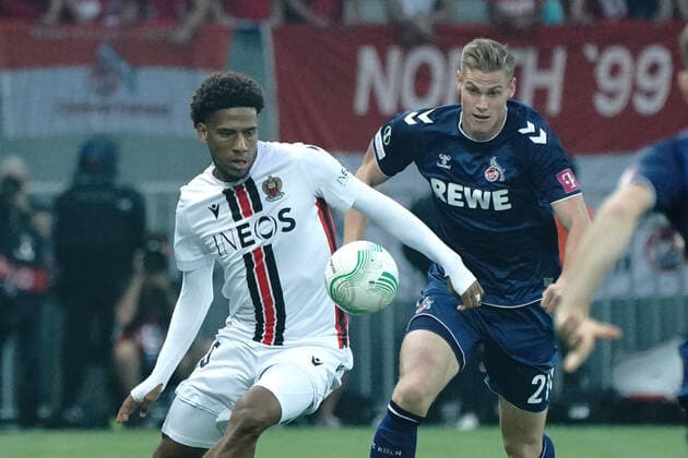 Jean Clair Todibo (OGC Nice) - Steffen Tigges (FC Cologne) FOOTBALL : OGC Nice vs FC Cologne - Ligue Europa ConfÃ rence - Nice - 08 09 2022 NorbertScanella Panoramic 