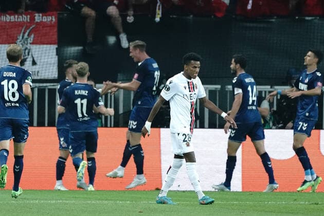 Deception - Hicham Boudaoui (OGC Nice) FOOTBALL : OGC Nice vs FC Cologne - Ligue Europa ConfÃ rence - Nice - 08 09 2022 NorbertScanella Panoramic 
