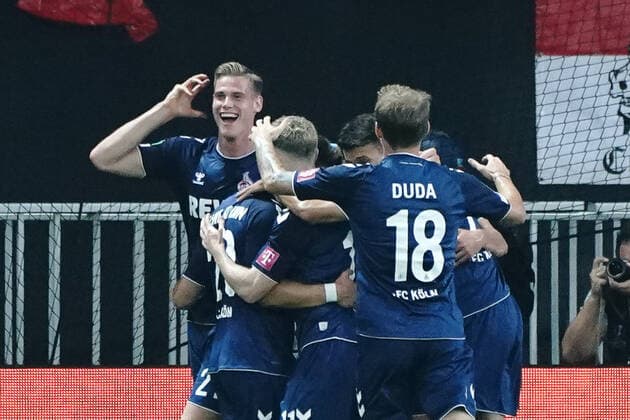 Sport Bilder des Tages Joie - Steffen Tigges (FC Cologne) FOOTBALL : OGC Nice vs FC Cologne - Ligue Europa ConfÃ rence - Nice - 08 09 2022 NorbertScanella Panoramic 