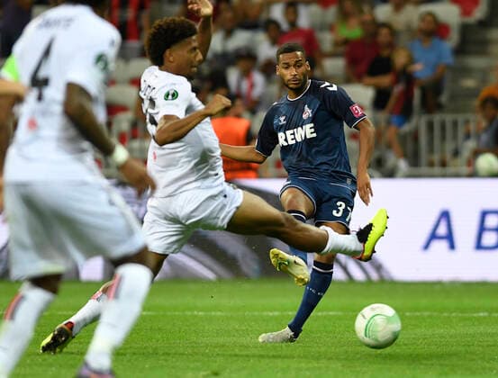 08.09.2022, Nice, France, Allianz Riviera, OGC Nice vs 1. FC Koeln - UEFA Europa Conference League 2022-2023 - Group D, Linton Maina (1. FC Koeln) in Aktion, am Ball, Einzelaktion (Foto Ralf Treese) Nice Allianz Riviera France
