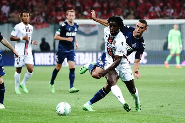 Jordan Lotomba (OGC Nice) - Elles Skhiri (FC Cologne) FOOTBALL : OGC Nice vs FC Cologne - Ligue Europa ConfÃ rence - Nice - 08 09 2022 NorbertScanella Panoramic 