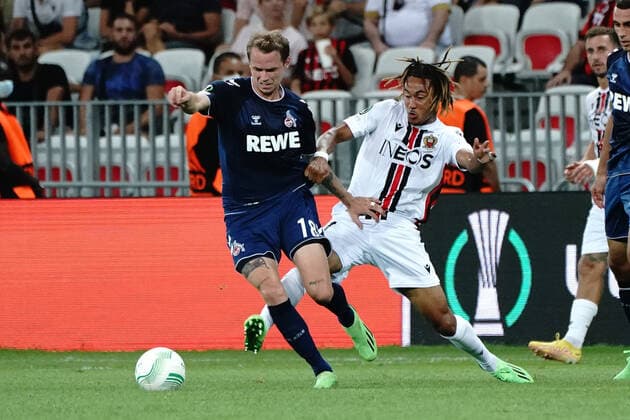 Alexis Beka Beka (OGC Nice) - Ondrej Duda (FC Cologne) FOOTBALL : OGC Nice vs FC Cologne - Ligue Europa ConfÃ rence - Nice - 08 09 2022 NorbertScanella Panoramic 