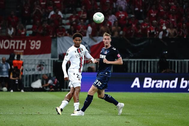 Jean Clair Todibo (OGC Nice) - Steffen Tigges (FC Cologne) FOOTBALL : OGC Nice vs FC Cologne - Ligue Europa ConfÃ rence - Nice - 08 09 2022 NorbertScanella Panoramic 