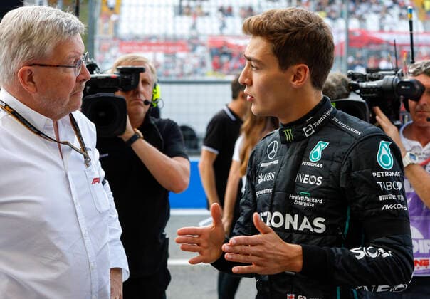 Ross Brawn (GBR, Managing Director Motor Sports of Formula 1 Group), 63 George Russell (GBR, Mercedes-AMG Petronas F1 Team), F1 Grand Prix of the Italy at Autodromo Nazionale Monza on September 9, 2022 in Monza, Italy. (Photo by HOCH ZWEI) Monza Italy