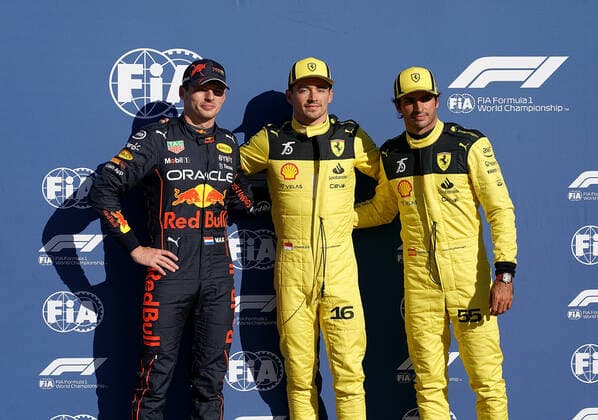 FORMULA 1 PIRELLI GRAN PREMIO D ITALIA 2022 10.09.2022, Autodromo Nazionale di Monza, Monza, FORMULA 1 PIRELLI GRAN PREMIO D ITALIA 2022 ,im Bild Poleposition für Charles Leclerc (MCO), Scuderia Ferrari, 2.Startplatz für Max Verstappen (NEL), Oracle Red Bull Racing, 3.Startplatz für Carlos Sainz Jr. (ESP), Scuderia Ferrari.